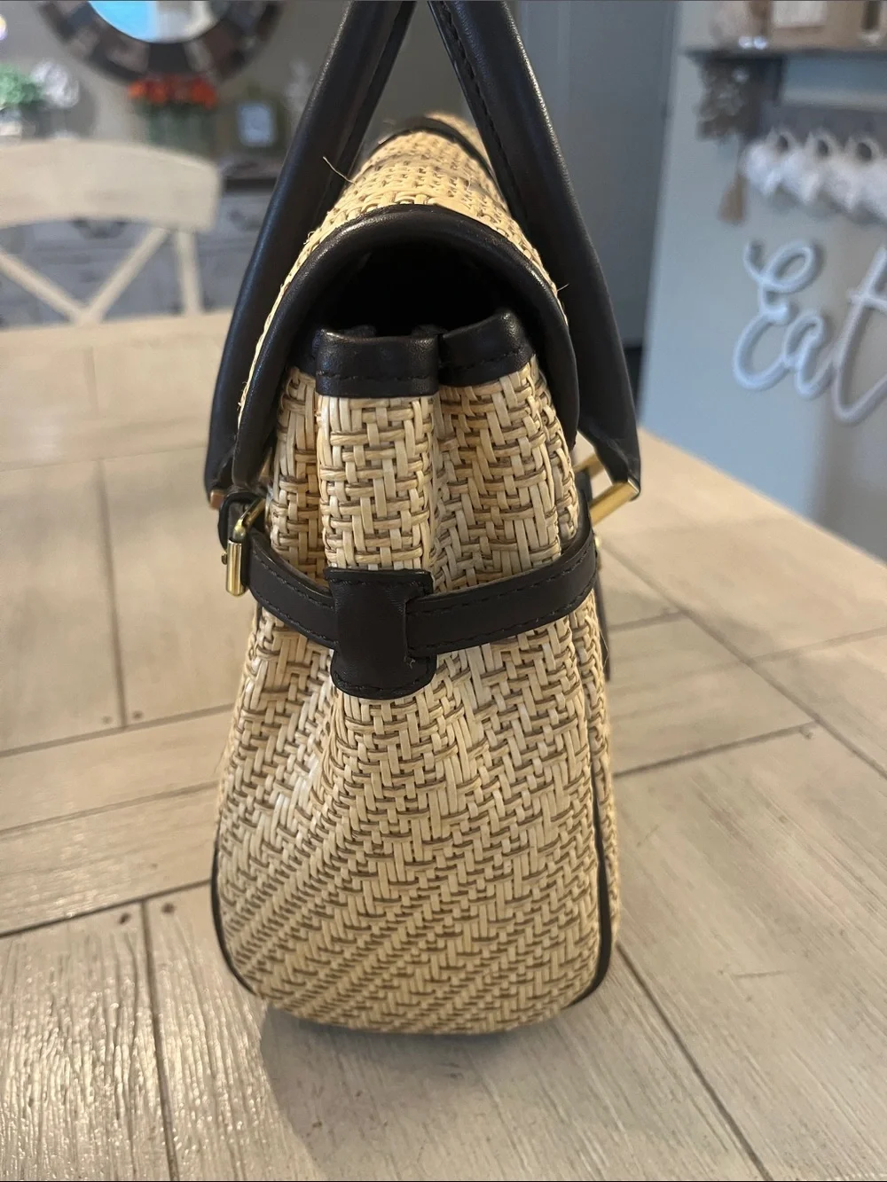 Brooks Brothers Beige Woven Satchel with Dark Brown Trim